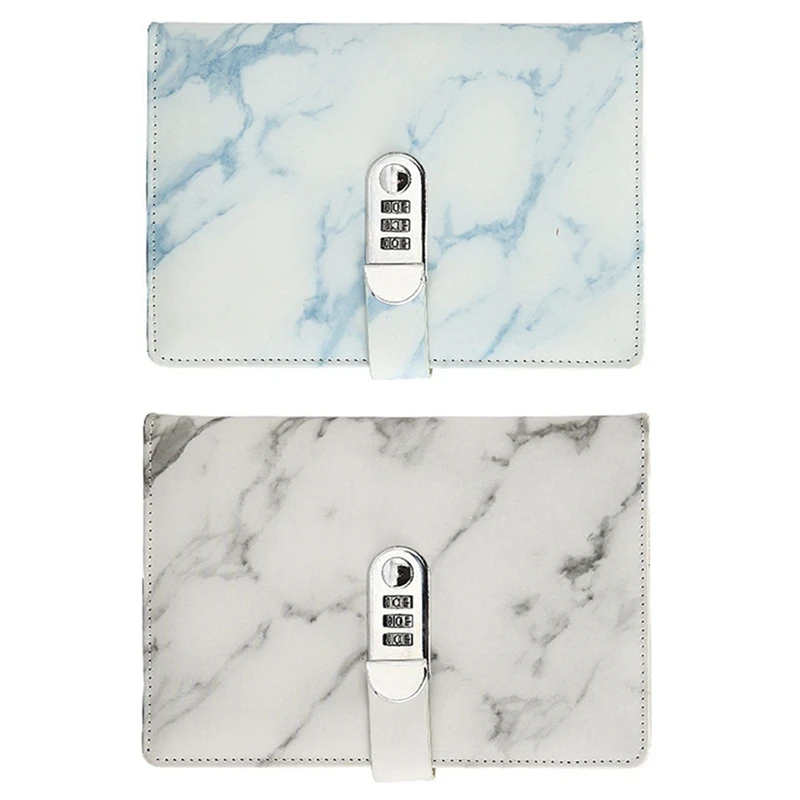 2X A5 Marble Texture Journal Writing Notebooks With Combination Lock Personal Diary Office Notepad Agenda - Blue &amp Gray | Канцтовары