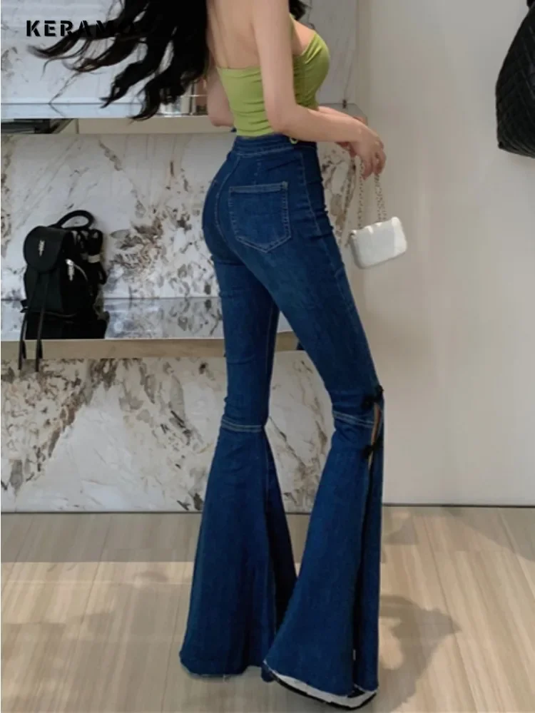 Женские расклешенные джинсы-футляр Harajuku с высокой талией однотонные ретро брюки