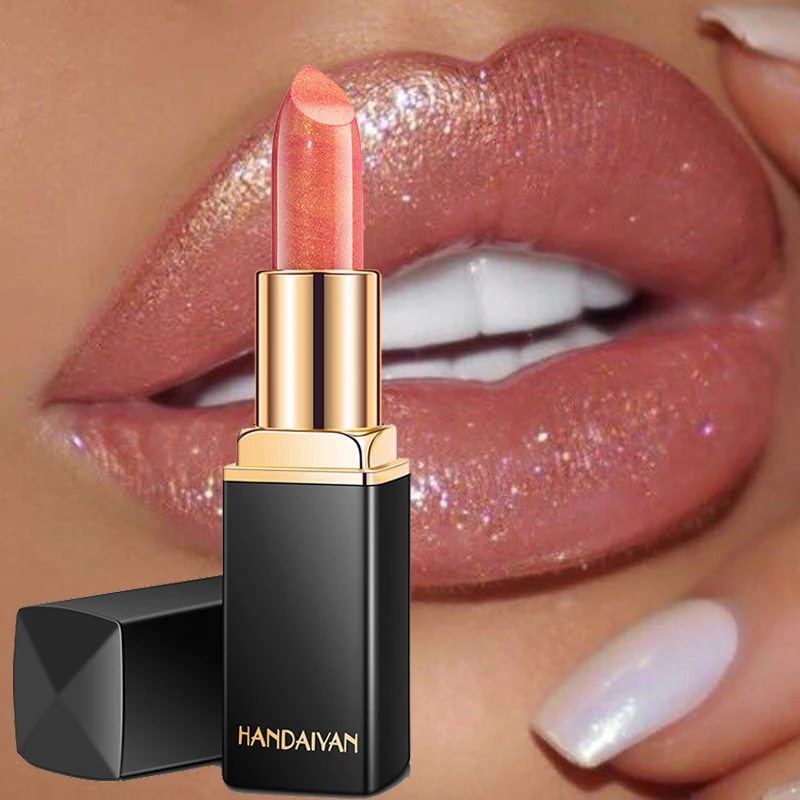 

9 Colors Waterproof Nude Pink Glitter Lipstick Makeup Long Lasting Velve Red Mermaid Sexy Shimmer LipSticks Cosmetics Beauty