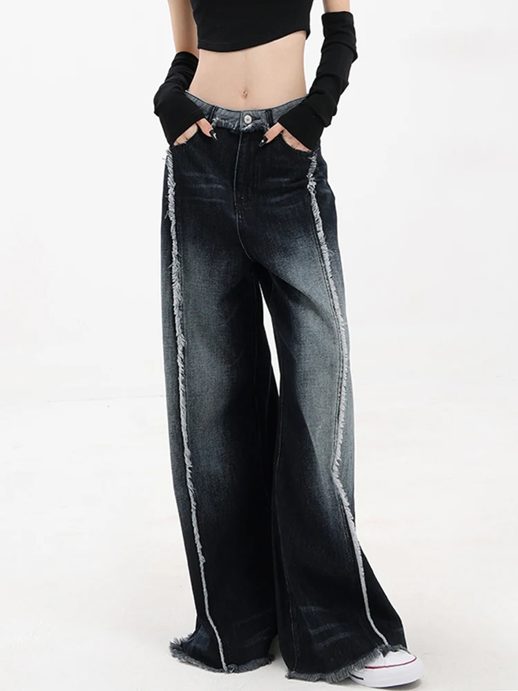 Осенние женские мешковатые брюки с высокой талией черные широкие тонкие