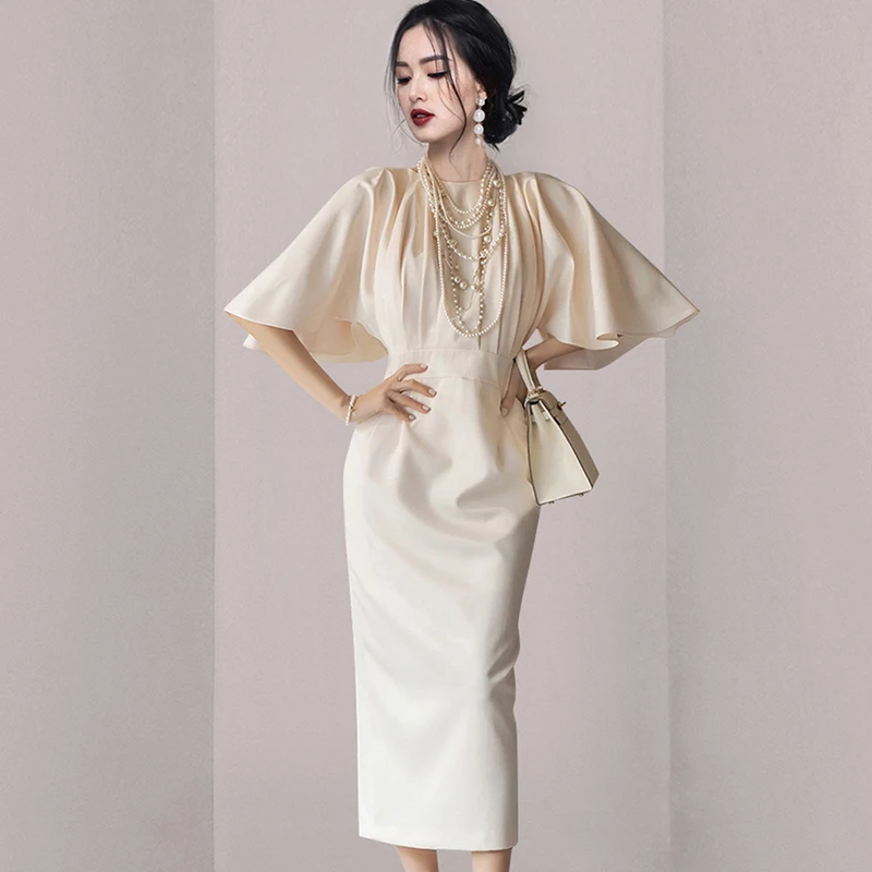 

Элегантные однотонные приталенные платья с рукавами-куклами, весна-лето, женское вечернее платье, Клубное платье 2022