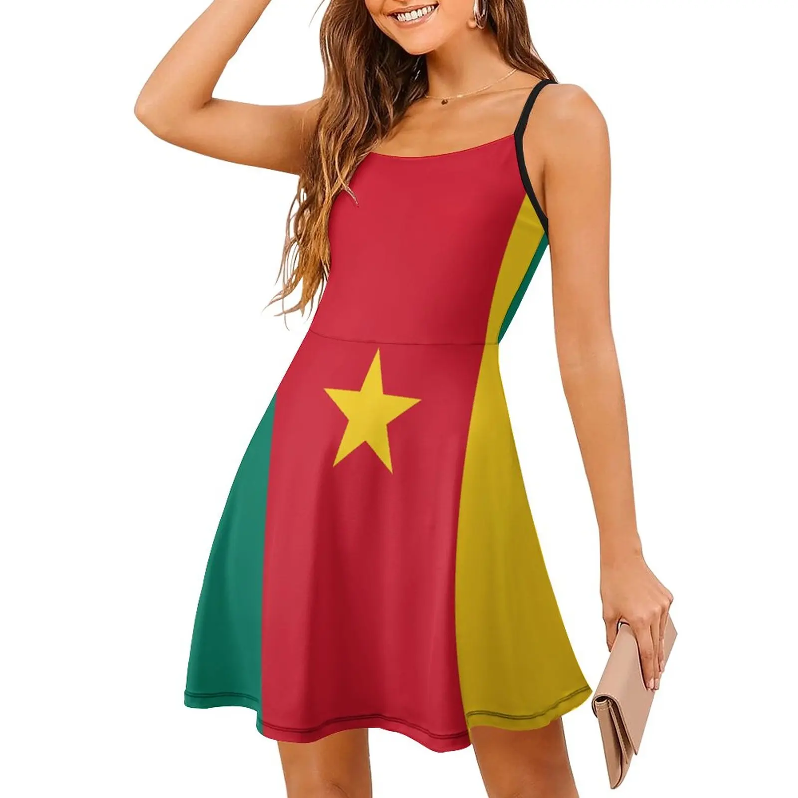 

Cameroon Flag Mini Skirt Cameroun Dress Women's Sling Dress Graphic Vintage Exotic Woman's Clothing Humor Clubs Suspender Dress