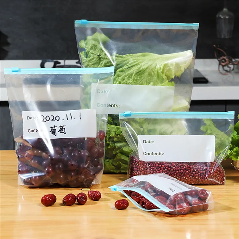 

10Pcs Reusable Fresh Zipper Bag Plastic Freezer Bag Fruit Vegetable Food Storage Bags Kitchen Organizer Pouch