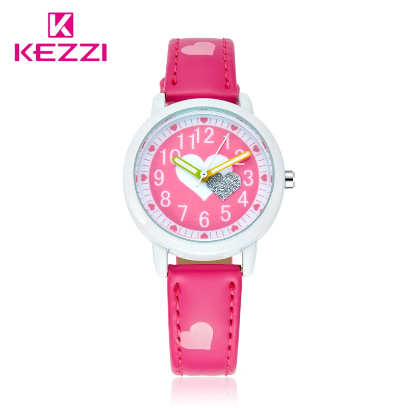

NO.2 A2206 Hearts child Watches Girl Leather Printing Strap Cartoon Kids Watch Students Quartz Wristwatch Casual Fashion Horloge