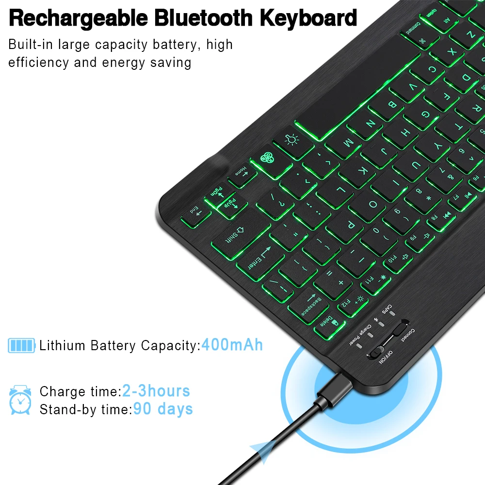 СВЕТОДИОДНАЯ беспроводная Bluetooth-клавиатура клавиатура и мышь RGB испанская