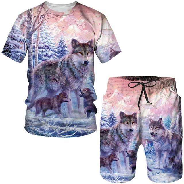 

Classical Wolf 3d Print Tees/sets Summer Men Women T-shirt Shorts Suit Personality Joggers Tracksuit Hip Hop Streetwear Clothing