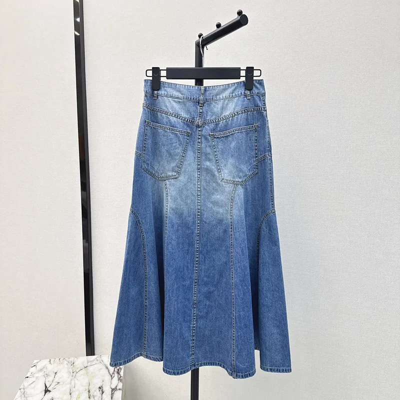 Юбка y2k женская с цветочной вышивкой ажурная хлопковая миди-юбка из денима