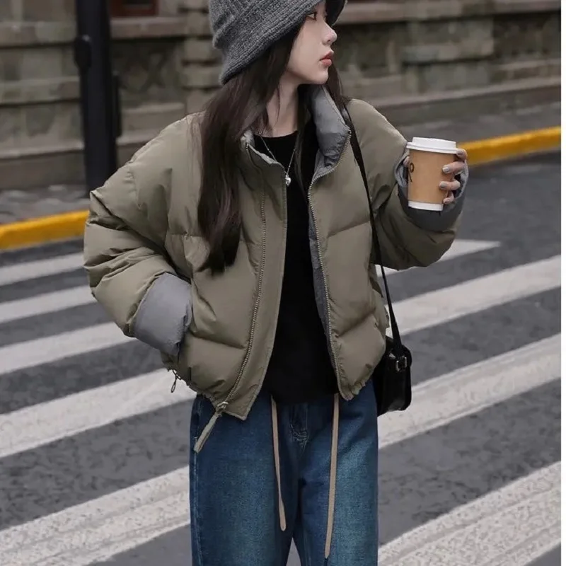 

Down Cotton Jacket Women Autumn Winter 2023 New Solid Color Short Cotton Coat Fashion Casual Loose Thick Parkas Womens