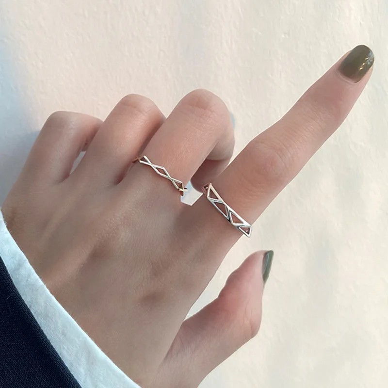 

925 Sterling Silver Hollow Geometry Rings for Women Fine Jewelry Finger Adjustable Trendy Ring Men Smiple Daily Party Gift