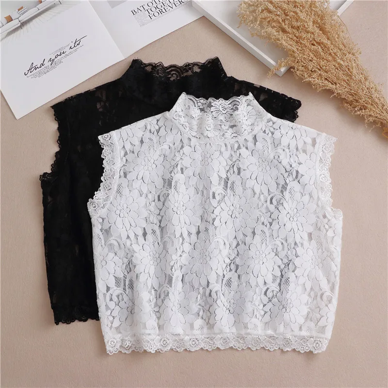 

Chiffon Lace Floral Fake Collar for Women High Neck Sweater Blouse Detachable Collars Ladies False Collar Neck Tie Decorative
