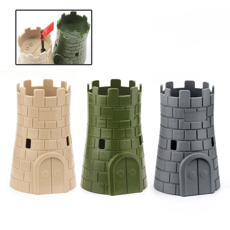 

WW2 Battlefield Scene Mlitary Towers Building Defense Medieval Castle Tower Fort Accessories Figures Parts Bricks Kids Toys Boys
