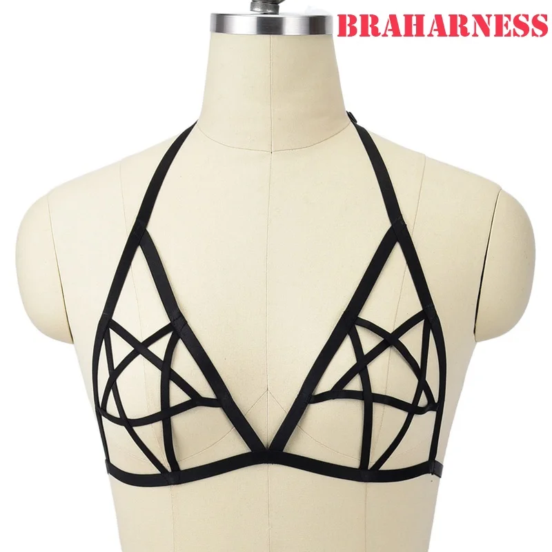 

Женское нижнее белье Pastel Goth в стиле панк, боди-клетка, Двойная Рама в виде пентаграммы, нагрудный пояс, эластичная регулируемая одежда, коспл...