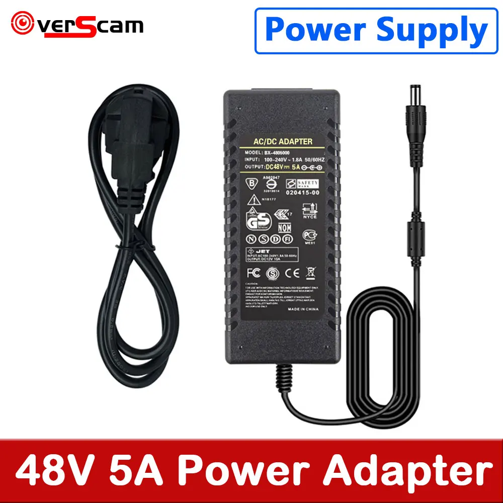 

48V 5A Power Supply 240W AC/DC Adapter 48 V Volt POE Injector for Ethernet PoE Cameras IP Phones WiFi Access Points