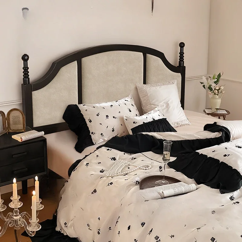 

Винтажная кровать из массива дерева во французском стиле, черная современная простая 1,5 м, 1,8 м, двойная кровать, мягкая сумка, американская зеркальная кровать, роскошная Свадебная кровать