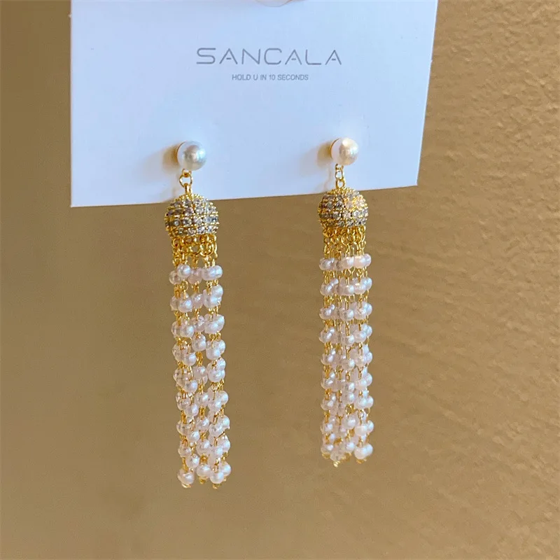 

Long Tassel Earrings Pearl Beaded Fringe Statement Earrings for Women Valentine Birthday Party Gift