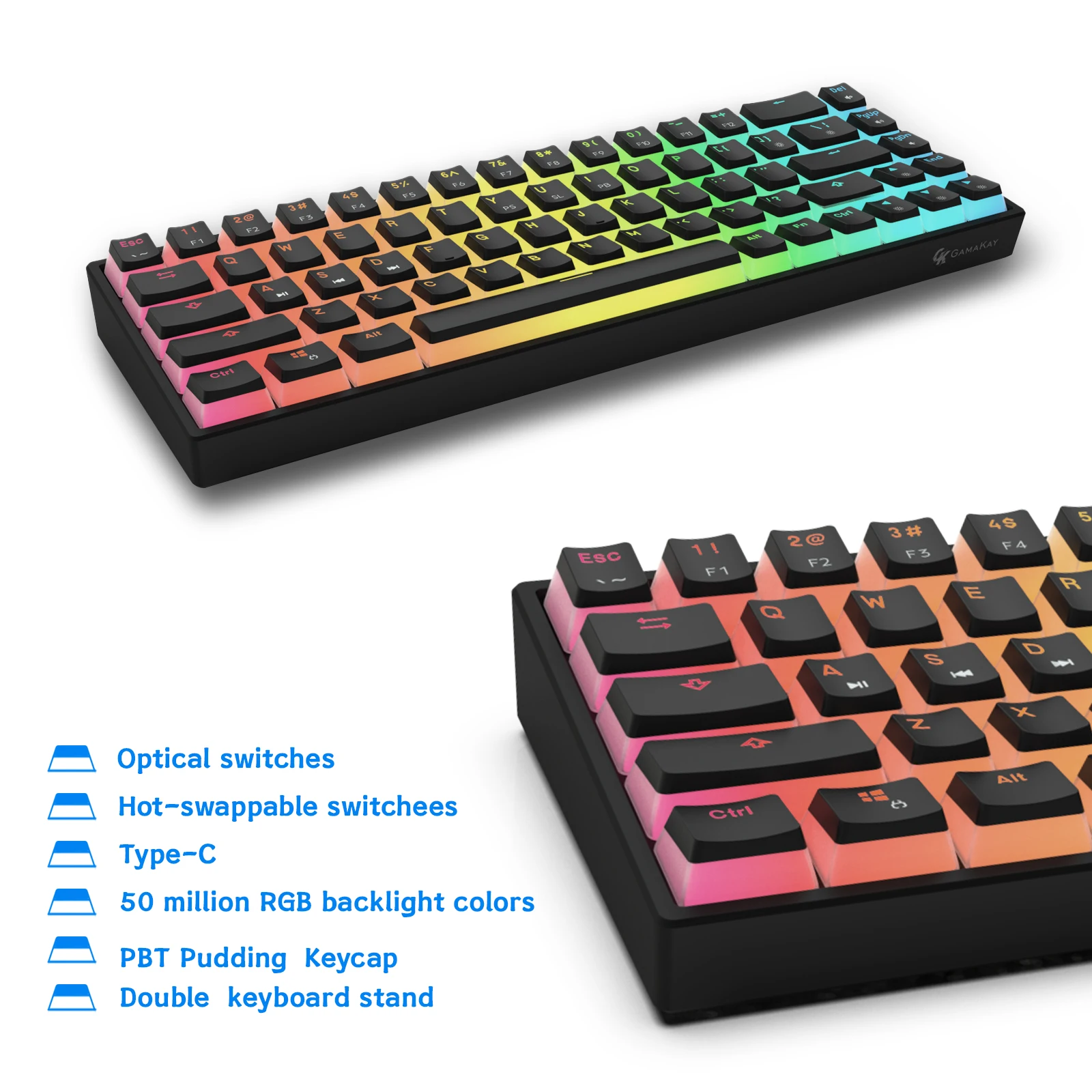 GamaKay MK68 65% Wired RGB Mechanical Keyboard Gateron Optical Switch Pudding Keycaps68 Keys Hot Swappable Gaming Keyboard images - 6