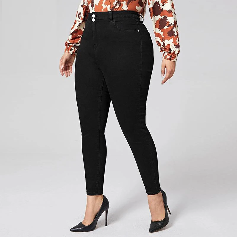 

2022 Plus Size Women Jeans High Waist black pants women high elastic Skinny pants Stretchy Women Spring trousers 100 kilo grams