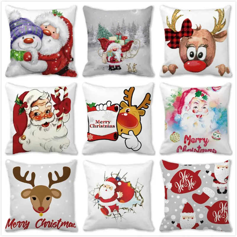 

45x45 Cm Merry Christmas Cushion Cover Xmas Santa Claus Elk Snowman for Home Sofa Car Seat Decor Pillowcases New Year's Gift