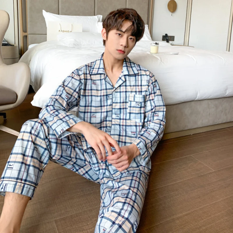QUHENG 2022 Men's Cotton Pajamas Autumn Winter Sleepwear Women Man Sets 2 Pieces Casual Long Sleeve Trousers Lounge Pyjamas