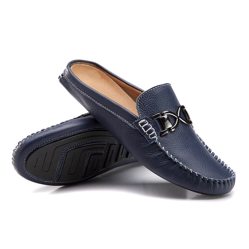 Misalwa 2022 New Summer Genuine Leather Men Shoes Luxury Brand Casual Loafers Moccasins Slip On Half Slippers Freeshipping | Обувь