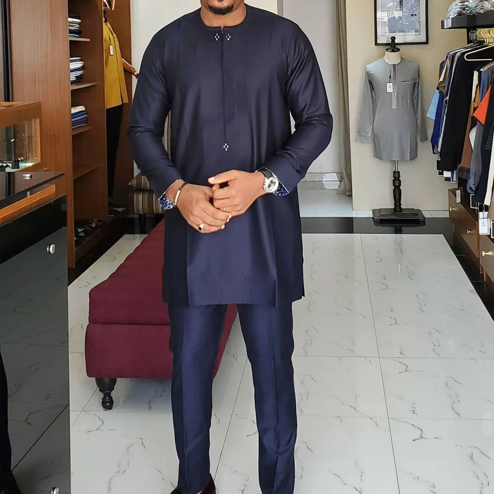 Костюм Caftan мужской однотонный Топ с длинным рукавом и брюки комплект из 2