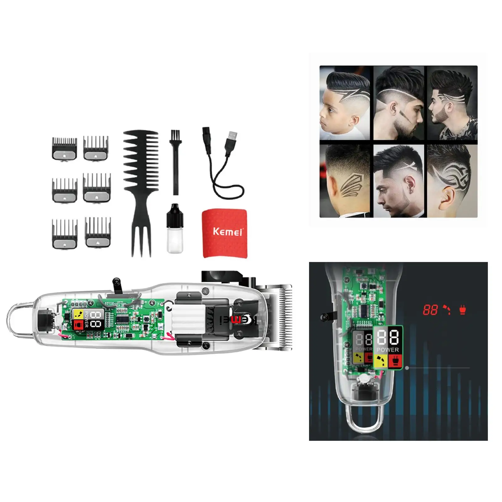 

Hair Cutting Machine LCD Digital Display Transparent Cover Cordless Powerful Trimmer for Men Father USB Fast Charging Gift 5W