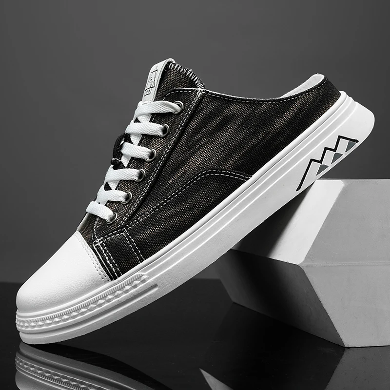 

Summer Trend Men Casual Half Slippers Fashion Wear-resisting Canvas Shoes Outdoor All-match Comfort Footwear Breathable Slip-on