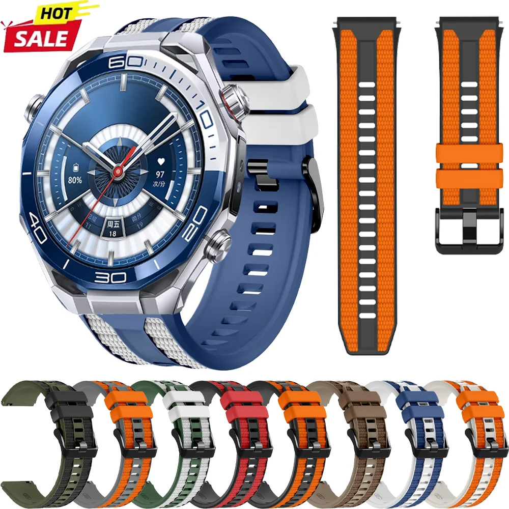 Фото Официальный силиконовый ремешок 22 мм для Huawei Watch Ultimate 2 Sport, двухцветный браслет для Huawei Watch 5 GT6-5-4-3 Pro 46 мм/GT Runner 2 №1