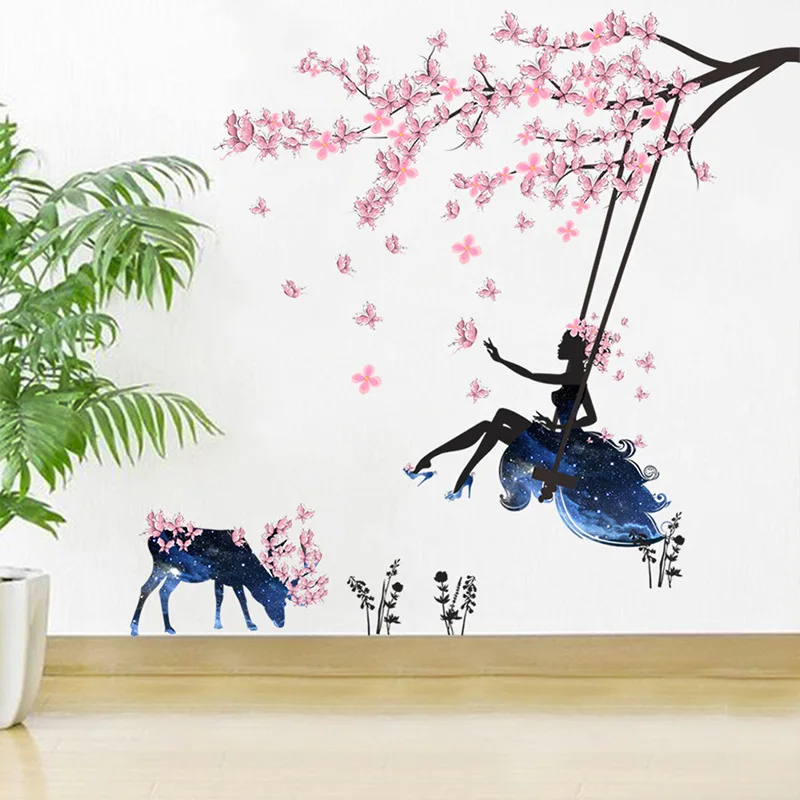 

Elk Starry Flower Fairy Flower Butterfly Self-Adhesive Wall Stickers Home Decoration Wall Decor Home Accessories Wallpaper
