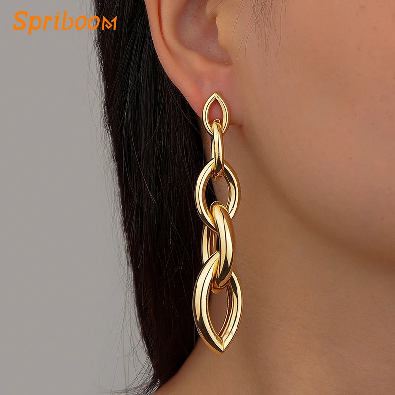 

Punk Thick Chain Stud Earrings for Women Gold Silver Geometric Earring Hyperbole Dangle Earings Statement Pierced Jewelry Gifts