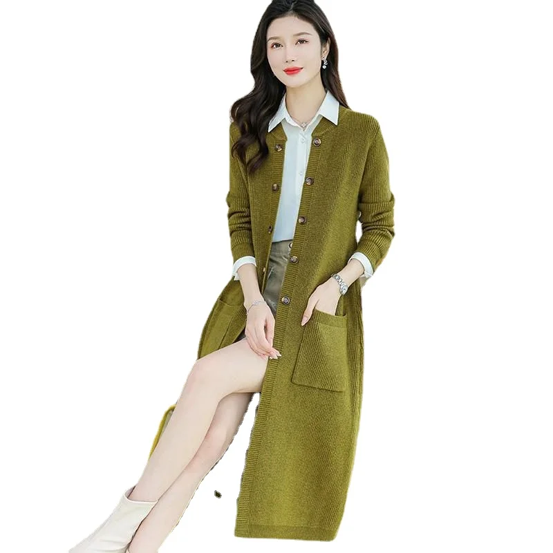 Осенне-зимний модный женский шерстяной вязаный кардиган пальто новая Длинная