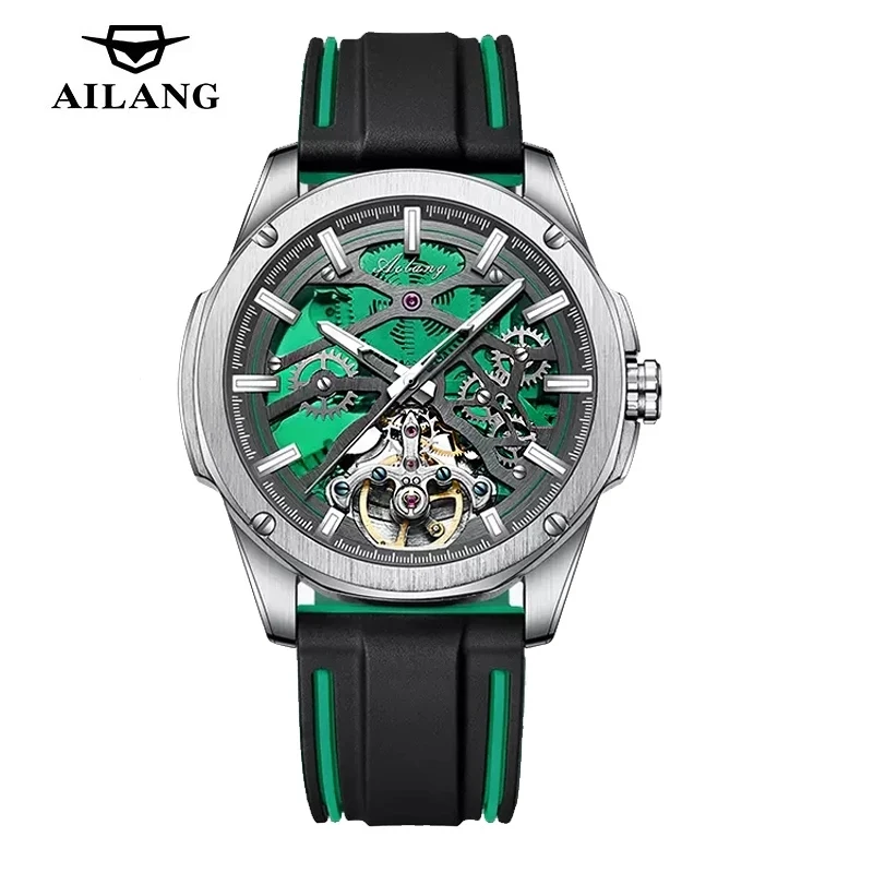 AILANG 2023 Fashion Luxury Automatic Business Mens Waterproof Luminous Silicone Strap Tourbillon Mechanical Watch AL8012G-B3