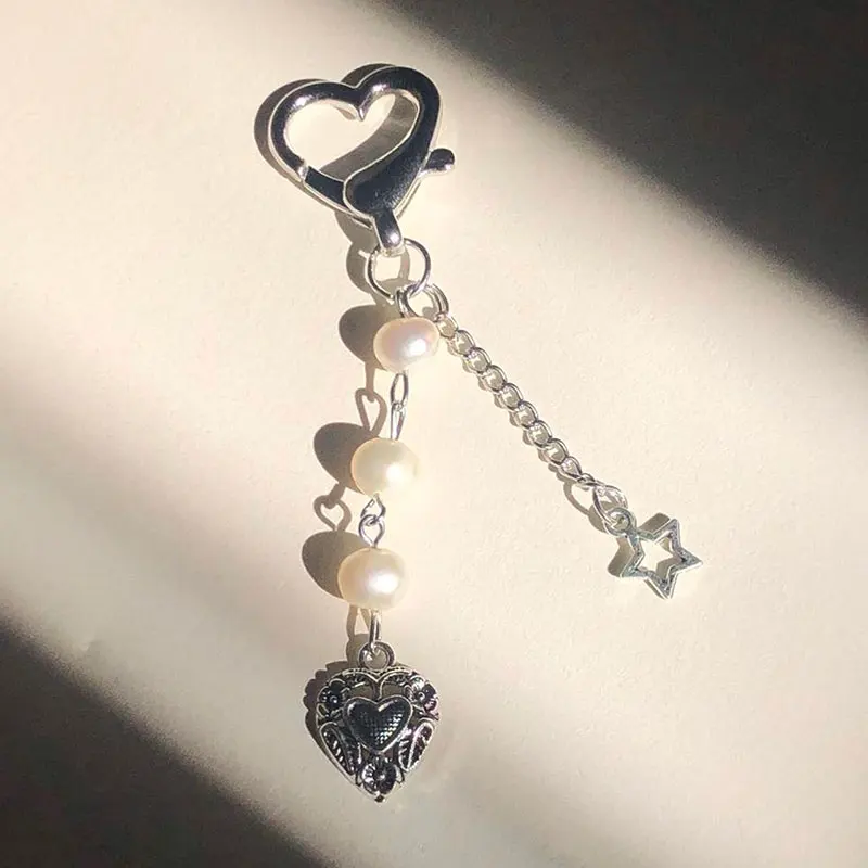 

Cute pearl heart and star keychain handmade y2k coquettish fairy tale core keychain