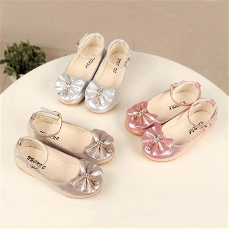 

Girls Party Shoes Gold Silver Princess Shoes Pu Leather Big Girls Shoes for Kids Children Fashion Bow Fairy Lady Sandals