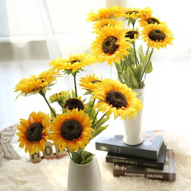 1 букет из 3 искусственных цветов Подсолнух цветочный свадебный вечерние