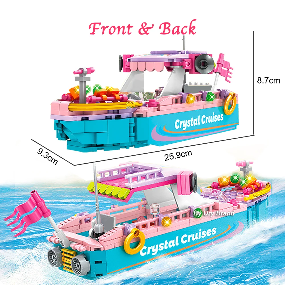 Friends Houseboat Cottage on The Beach House Model Seaside Park Holiday Wharf Cruises Ship Set Building Blocks Toys for Girls