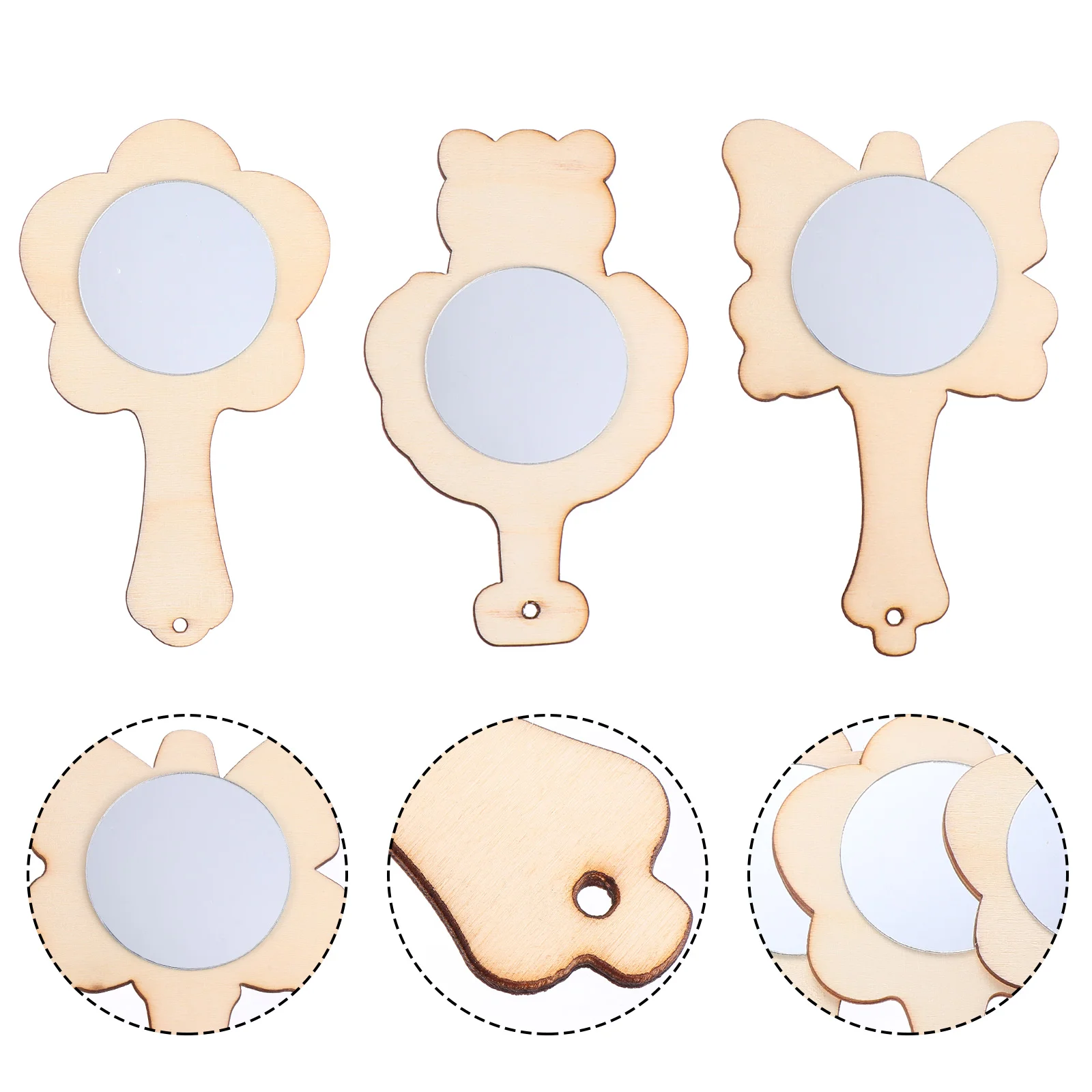 

Mirror Mirrors Handheld Makeup Diy Wooden Kids Wood Mini Painting Unfinished Crafts Craft Hand Vanity Handle Vintage Foldable