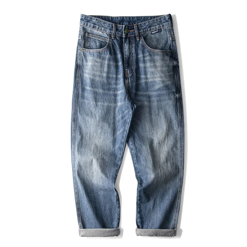 Streetwear Men New Pattern Recreational Blue Pants Broad Leg Mopping The Floor Force Straight Cylinder Loose Jeans Autumn Female