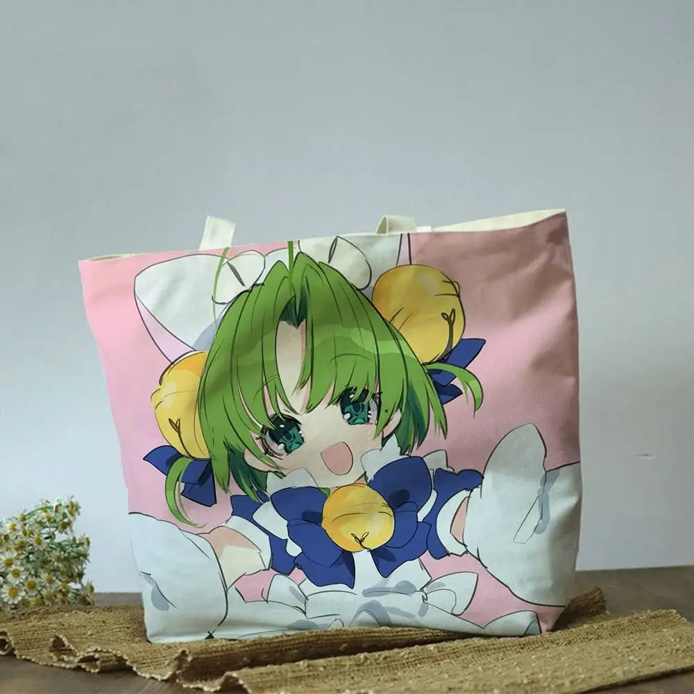 Фото Сумка через плечо Dejiko Di Gi Charat из хлопка и полиэстера, однотонная бежевая, для покупок и путешествий. №4