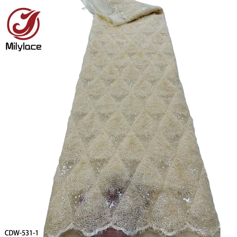 

High Quality French Lace Fabric with Sequins African Tulle Lace Fabric for Sewing Bride Wedding Dress CDW-531