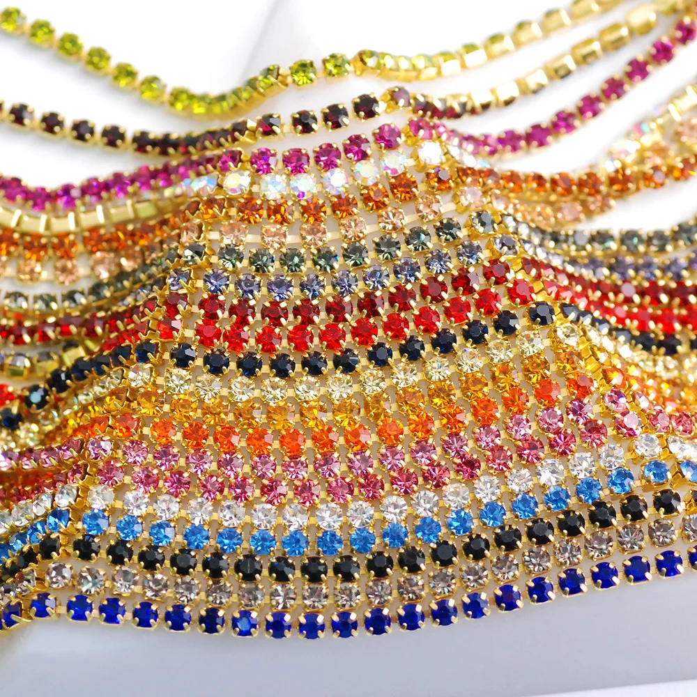 

1 Yard Rhinestones Chain SS6-SS12 Cup Chain Nail Art Accessories Decoration Flatback Crystal for Needlework DIY Garment Diamond