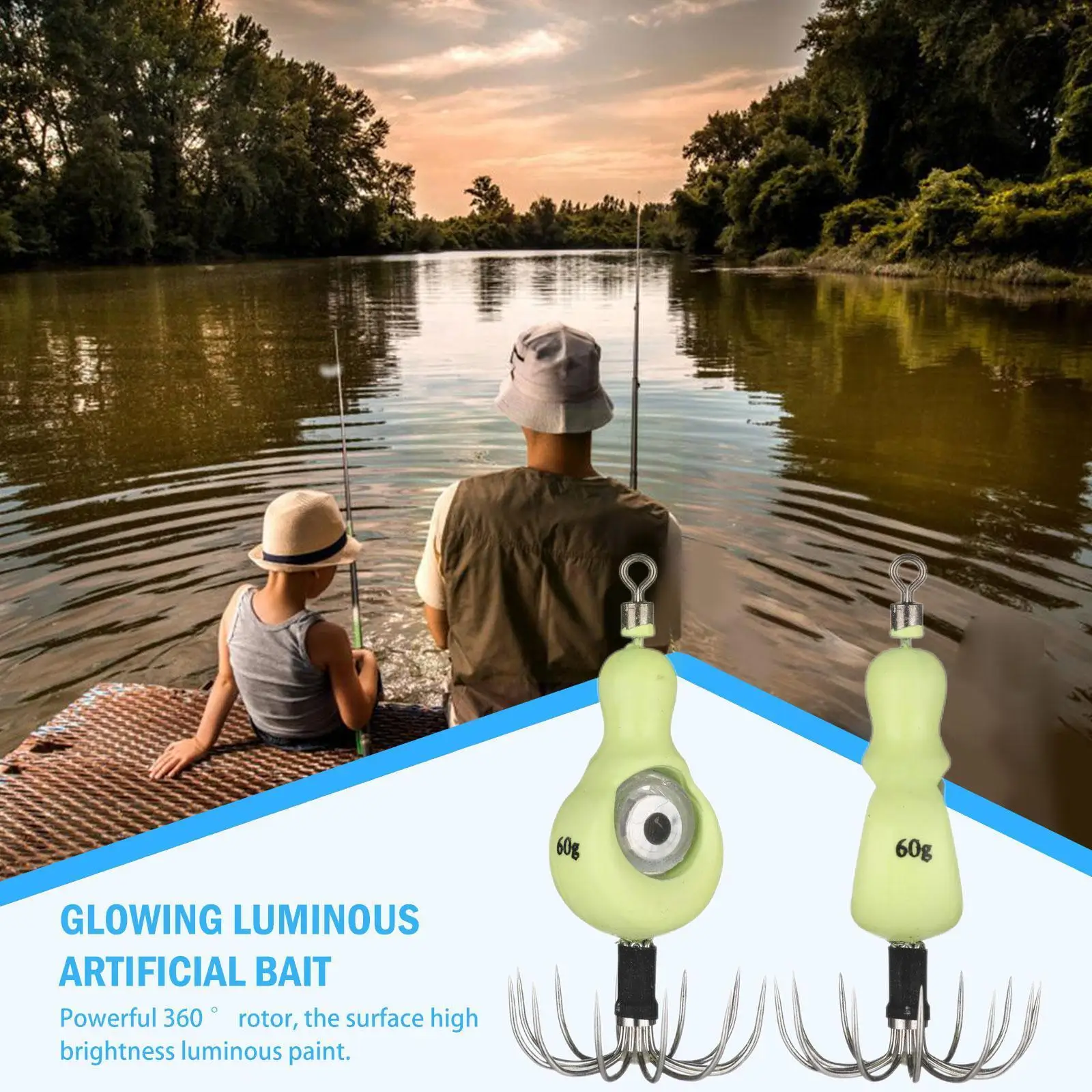 

60g Glowing Luminous Artificial Bait with Squid Jigs Tackle Fishing umbrella Hook 12 Lifelike Simulation shaped claw Lures P0L6