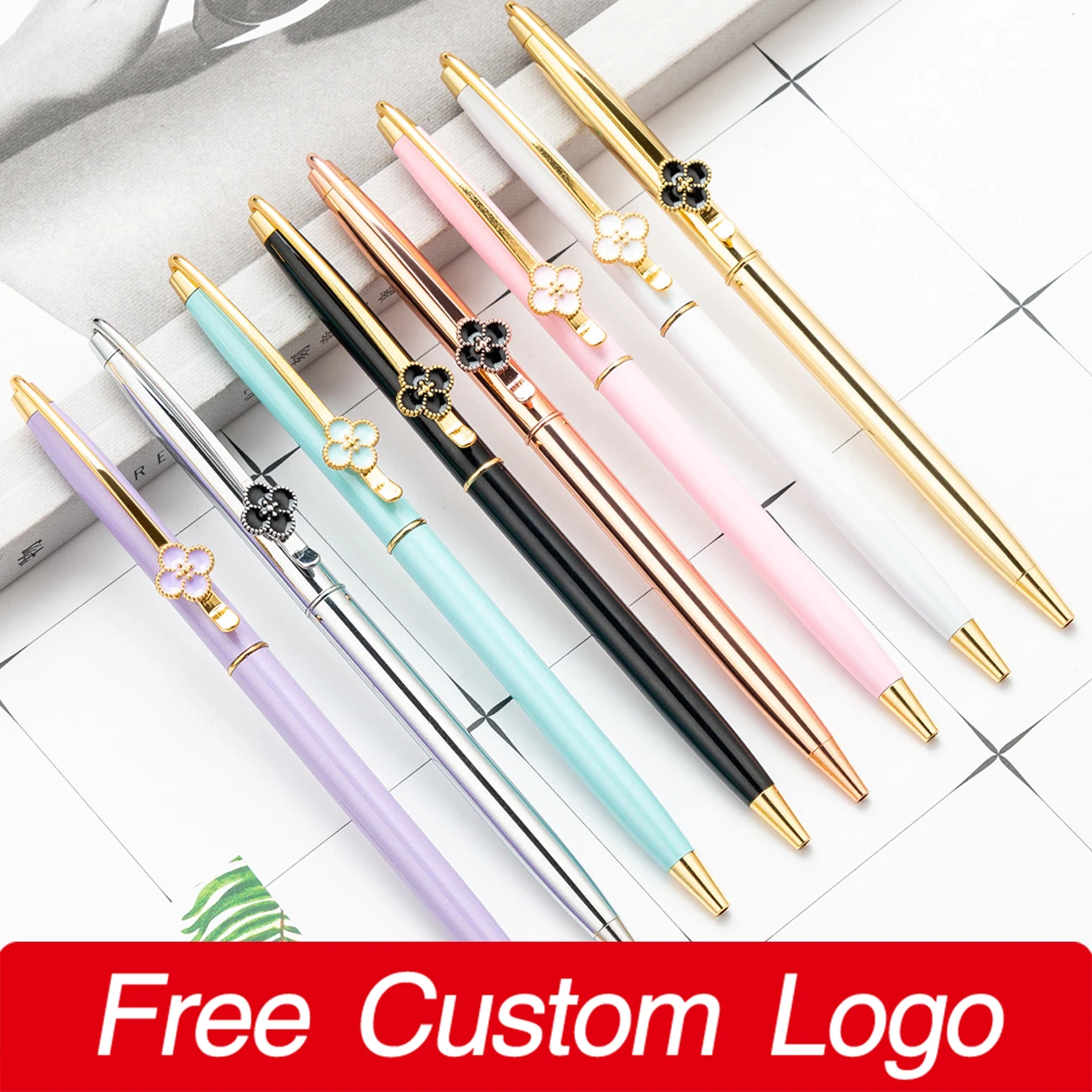 

Cute Four-leaf Clover Pen Fashion Metal Ballpoint Pen Custom LOGO Personalized Gift Pen School Teacher Gift Office Stationery