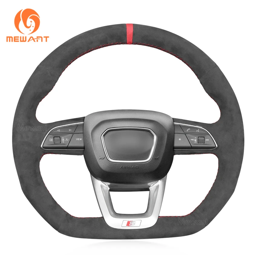 

MEWANT Dark Gray Real Alcantara Steering Wheel Cover Wrap for Audi Q7 Q3 RS F3 SQ5 FY SQ7 4M RS-Q8 SQ8 2015 2016 2017 2018-2022