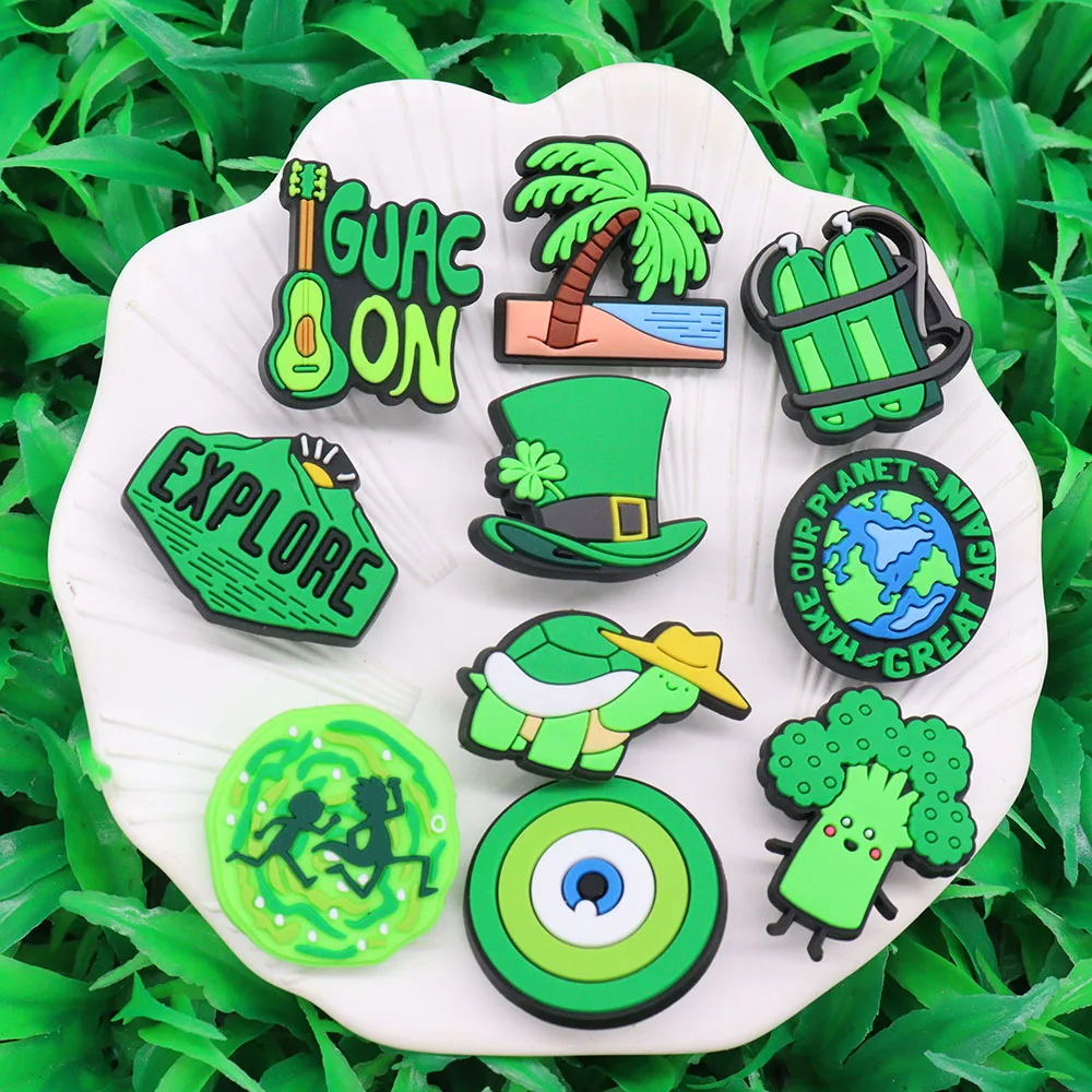 

1-10pcs Green Earth Turtle Hat Coconut Tree Shoe Charms Accessories Shoe Buckle Decoration for croc jibz Kids Party Gifts