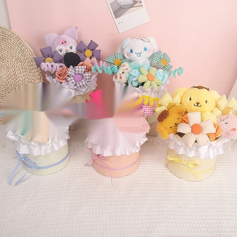Sanrio Kawaii Kuromi плюшевая игрушка ведро букет Cinnamoroll Мягкий Плюшевый цветок из