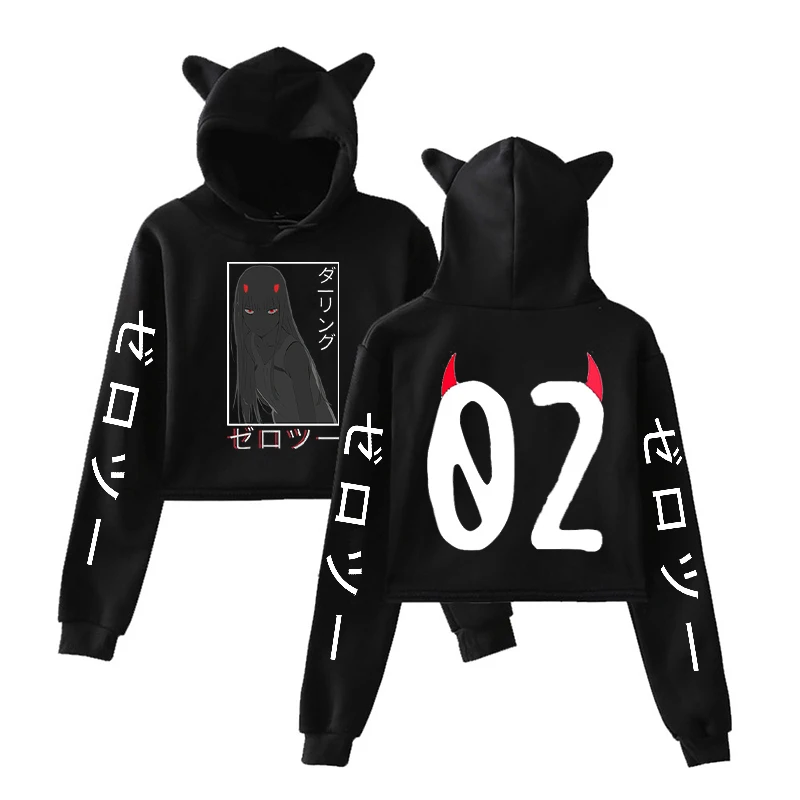 

Kawaii Clothes Zero Two Anime Hoodies Cat Ear Short Hoodies Grunge Hoodie Punk Gothic DARLING In The FRANXX Anime Hooded Hoody