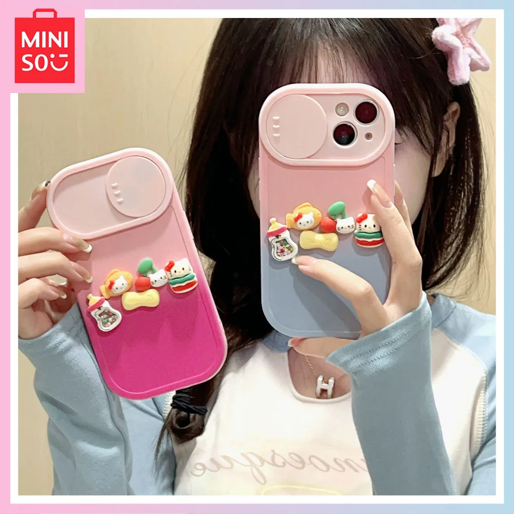 

Miniso Gradient Stereoscopic Hello Kitty iPhone15 Cute 14Promax Phone Case 13/12/11 Girl Protective Case Birthday Christmas Gift