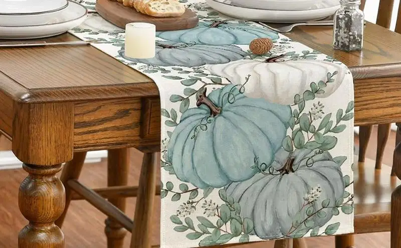 

Thanksgiving Table Runner Polyester Xmas Table Flag Cover Comfortable Pumpkin Autumn Dining Table Decoration Washable Tablecloth