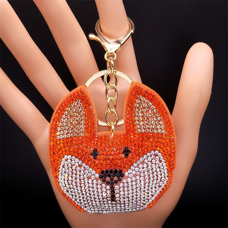 

Cute Animal Fox Key Chain Holder Alloy Crystal Keychain Trendy Women Girl Backpack Car Keychain Jewelry Gift llaveros